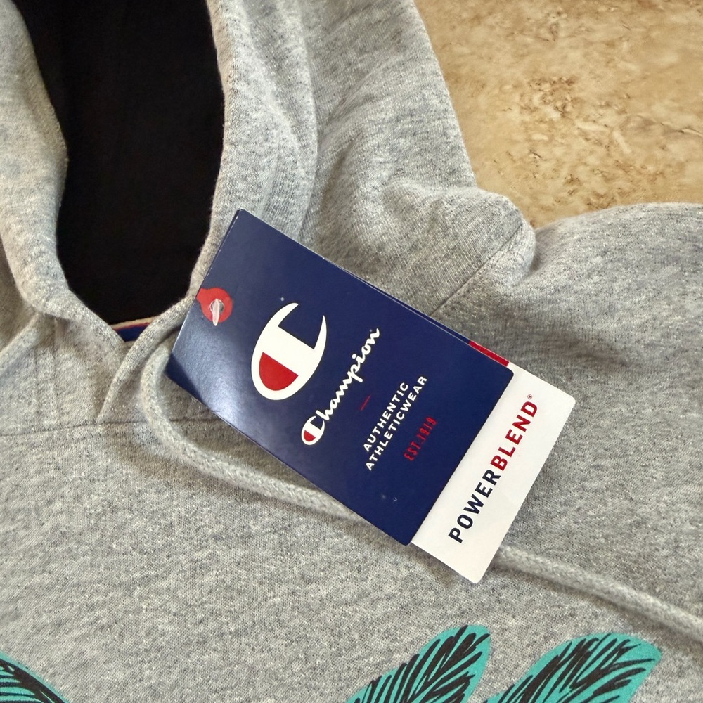 Champion Men's Palm Graphic Powerblend Hoodie, Heather Gray, Size XL - Picture 5 of 6